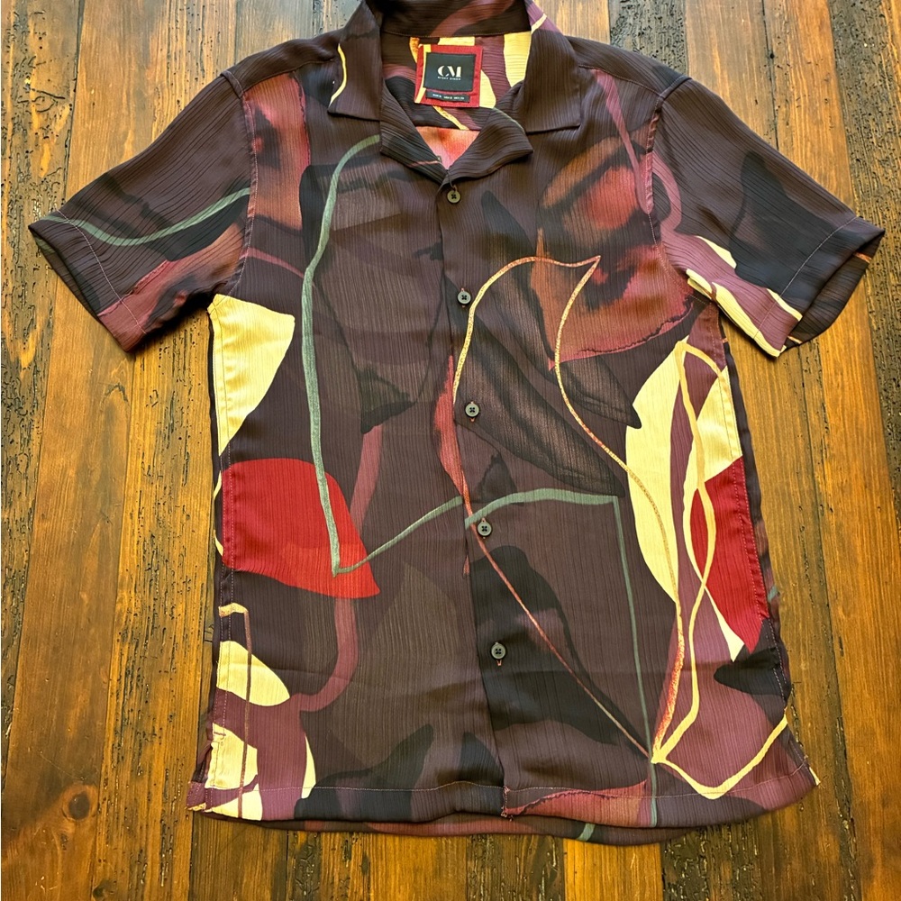 Ricky Singh Short Sleeve Abstract Button Down Sheer Avante Garde Men's Small